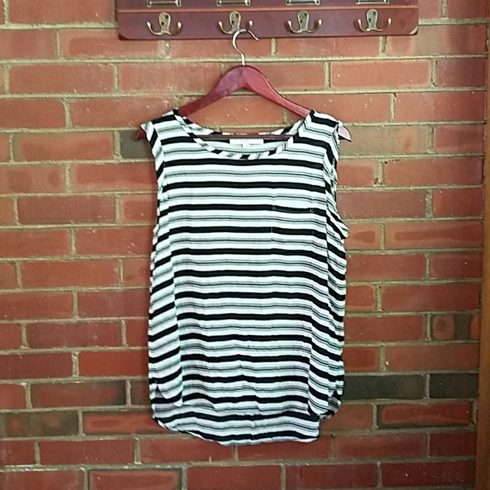LOFT black and grey striped tank top, size Large